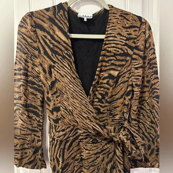 Ganni Dress | Animal Print Wrap Mini | Size: 38/4-6 - Picture 10 of 10